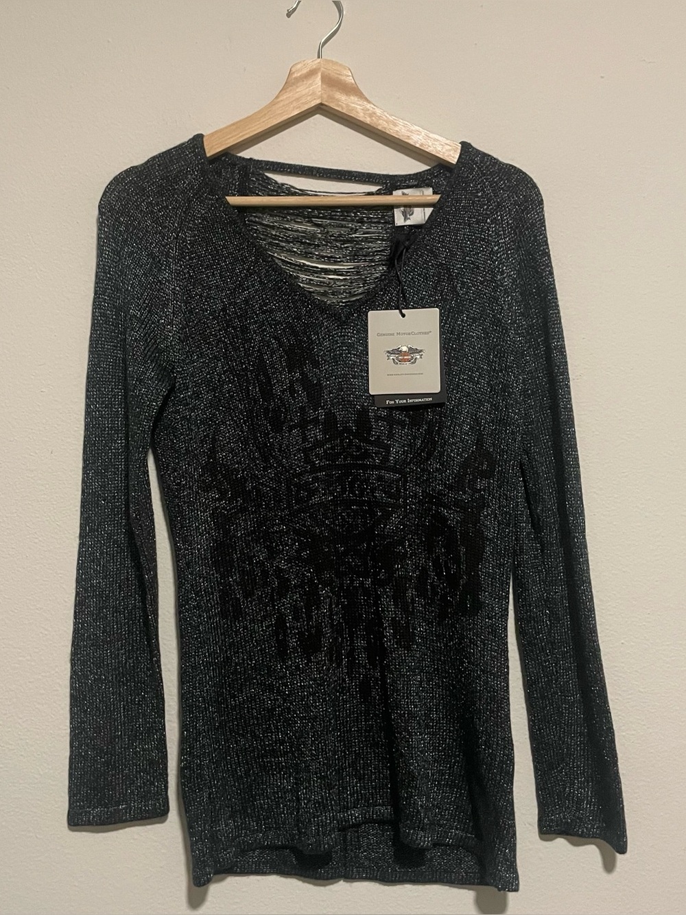 NWT Harley Davidson Sweater Gray Open Back Logo Biker Punk, Size Small